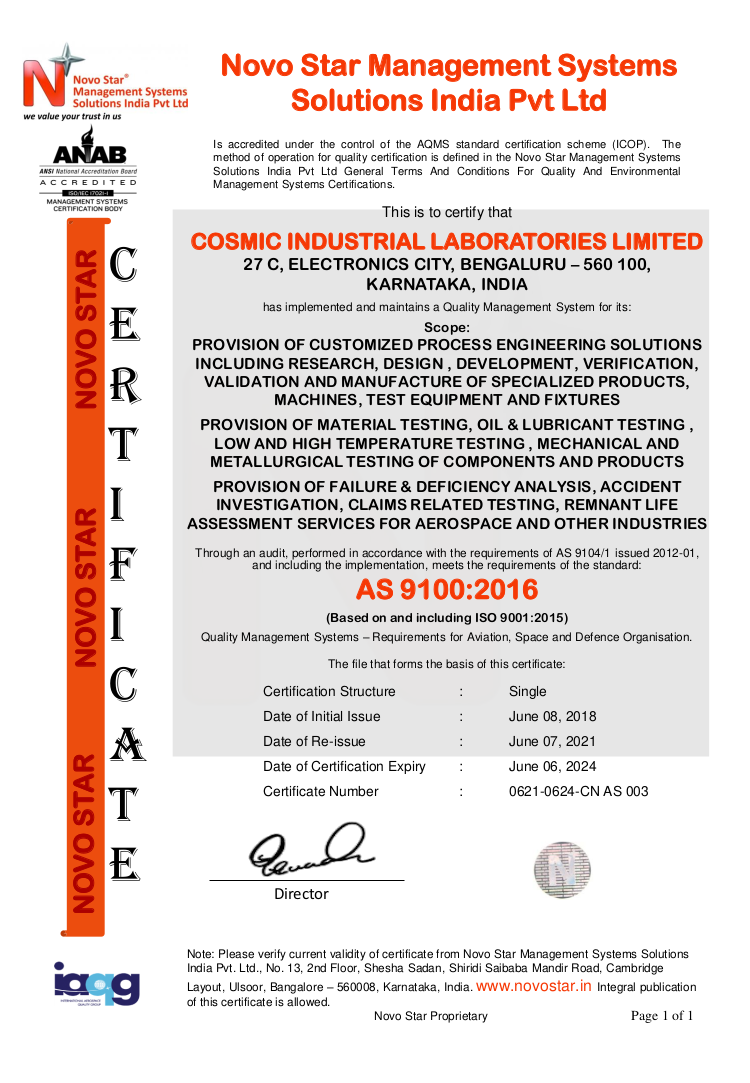 AS 9100:2016 Certificate